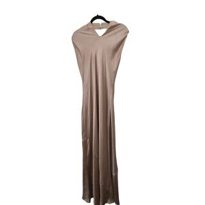 Show Me Your Mumu Champagne Satin Maxi Elegant Formal Dress Open Back Sleeveless
